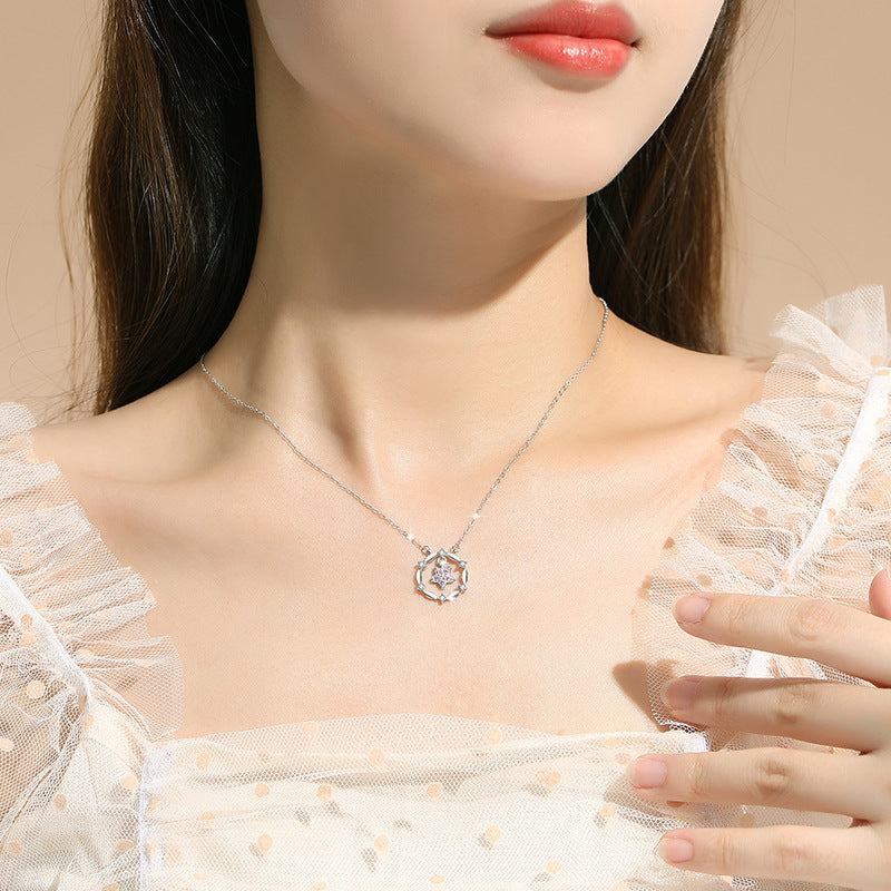 Five-Pointed Star Sterling Silver 925 Necklace Female Niche Design Light Luxury Zircon Clavicle Chain Get Things Ins Style Garland Pendant