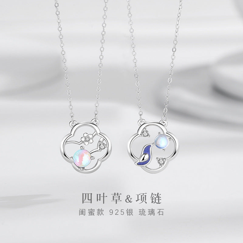Collana in argento sterling 925 – quadrifoglio e dettaglio in vetro