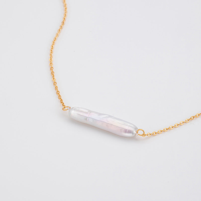 Square Silver Bar Sterling Silver 925 Necklace Niche Design Light Luxury Baroque Pearl Clavicle Chain Ins Style Pendant
