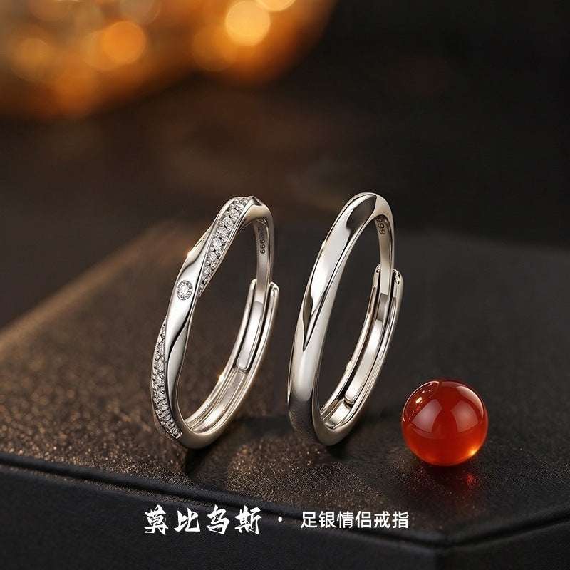 S999 Pure Silver Mobius Ring Double Knot Couple Ring Light Luxury High Sense Valentine's Day Chinese Valentine's Day Gift Ring