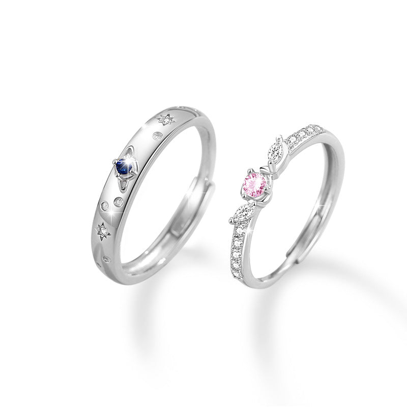 Rose Sterling Silver 925 Couple Ring Men and Women Fashion Versatile Star Ring Ins Style Zircon Planet Ring