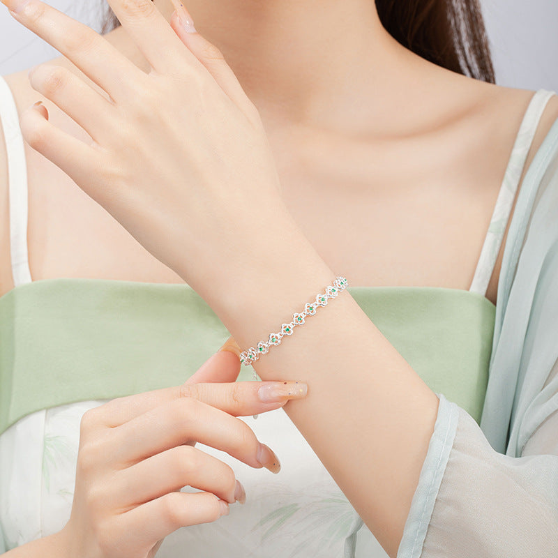 Fine Silver Clover and Petal Bracelet – Zircon Accents
