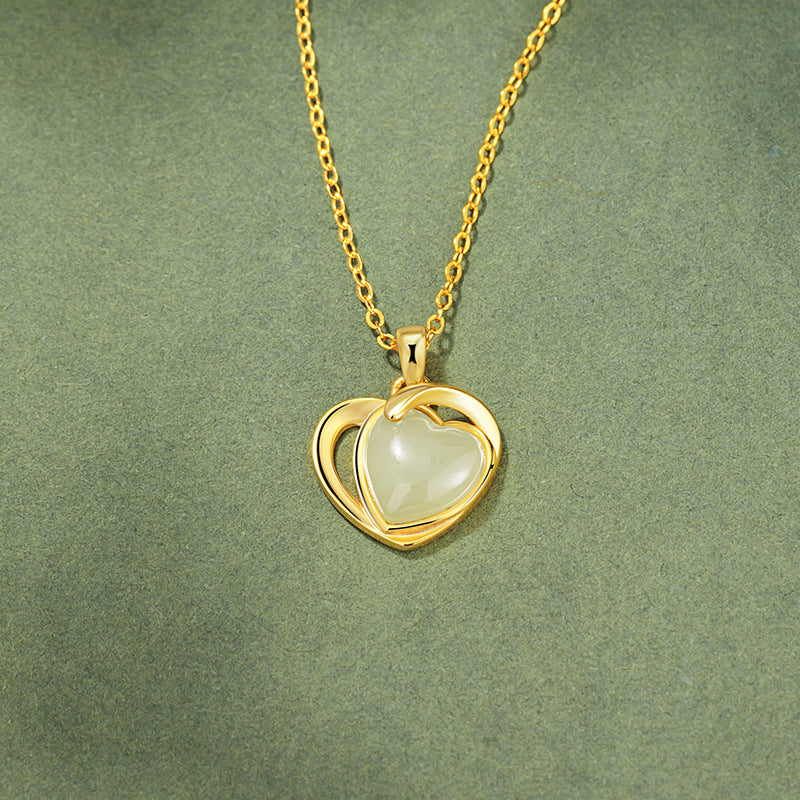Collana in argento sterling 925 – cuore e giada Hetian