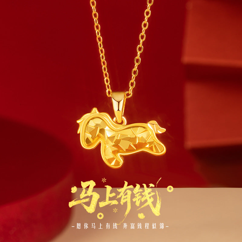 Immediately Rich Flower Sterling Silver 925 Necklace Women's Light Luxury High-Grade Sense Birth Year Clavicle Chain Ins Style Zodiac Horse Pendant