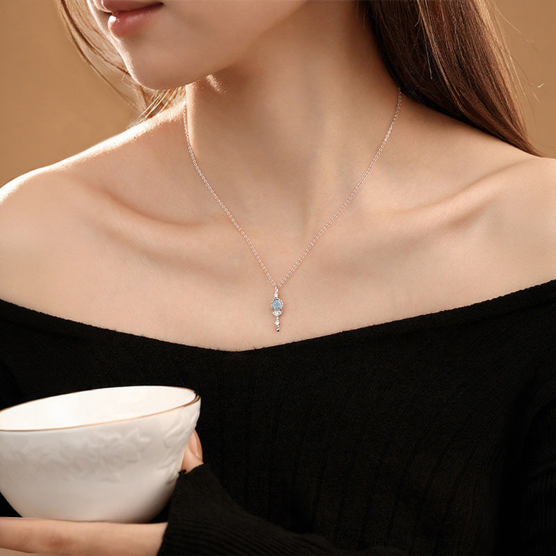 Natural Topaz S925 Sterling Silver Necklace Moonstone Starry Sky Stone Fairy Magic Stick Pendant Niche Silver Jewelry Supply