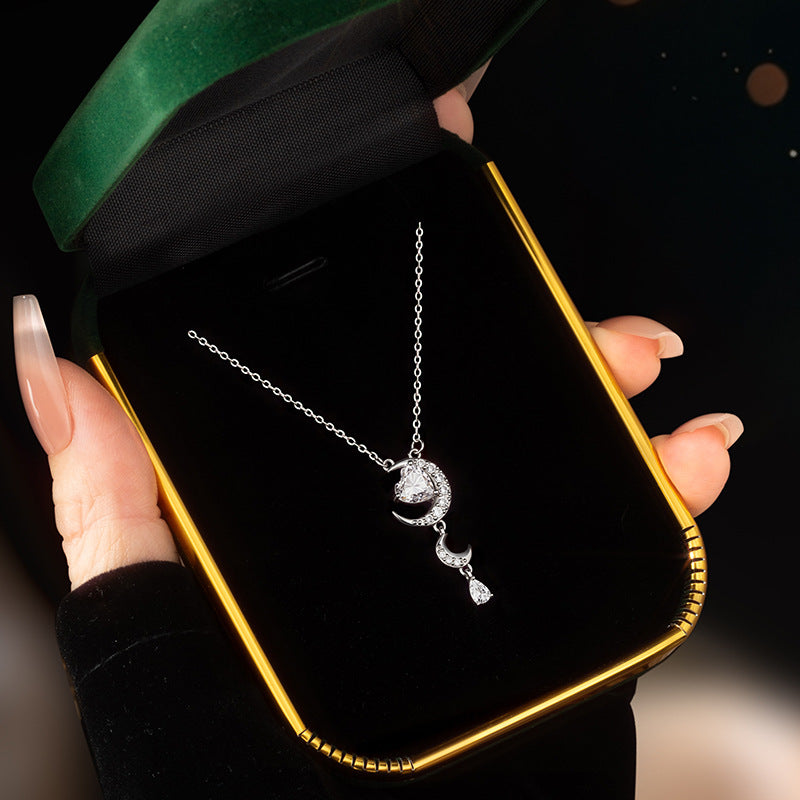 2026 New Light-Changing Love Stone S925 Sterling Silver Necklace Female UV Color-Changing Star Moon Clavicle Chain All-Match Jewelry