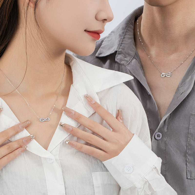 Mobius Ring Sterling Silver 925 Couple Necklace Light Luxury High-Grade Zircon Clavicle Chain Ins Infinite Symbol Pendant