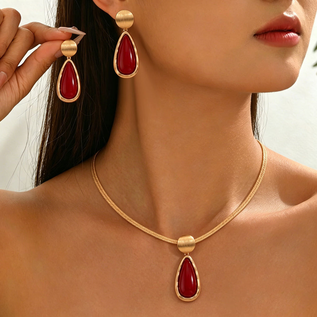 Deep Red Teardrop Collar Jewelry