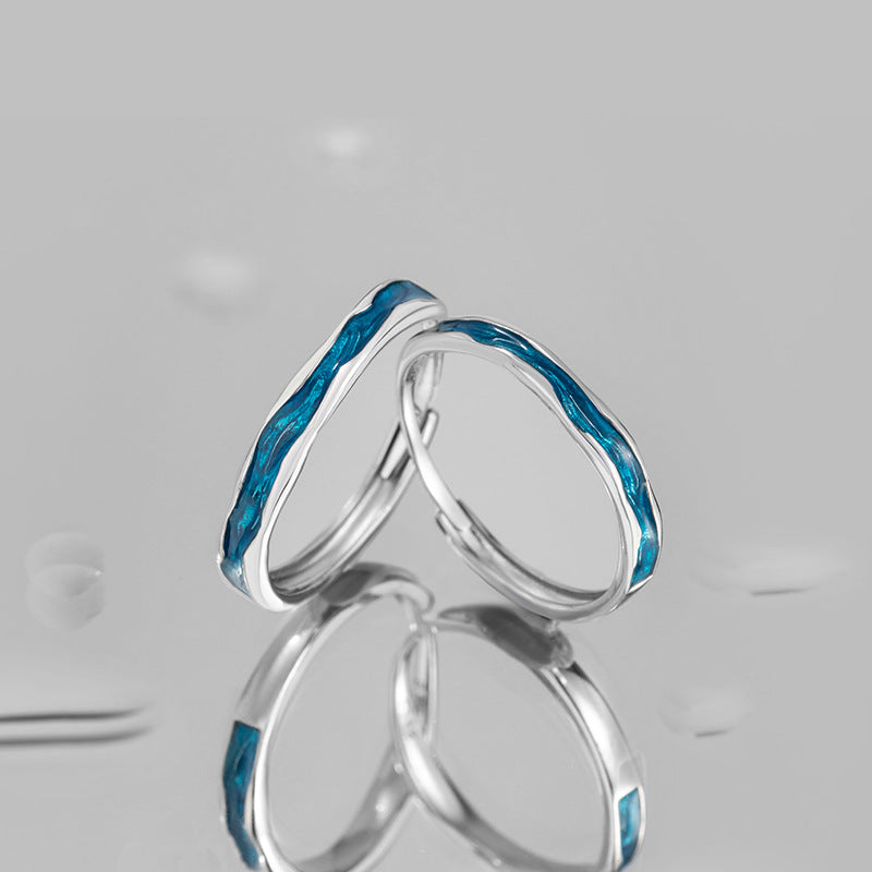 Klein Blue Sterling Silver 925 Couple Ring Niche Design Light Luxury Plain Ring Ins Style Valentine's Day Gift Pair Ring