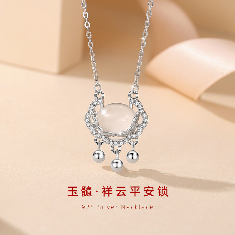 Collana in argento sterling 925 – lucchetto e nuvola e calcedonio