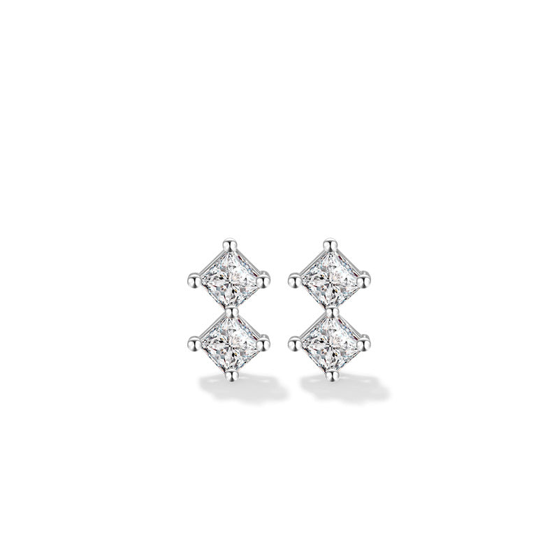 Small Square Sterling Silver 925 Stud Earrings Female Niche Design Light Luxury Star Zircon Earrings Ins Style Square Earrings