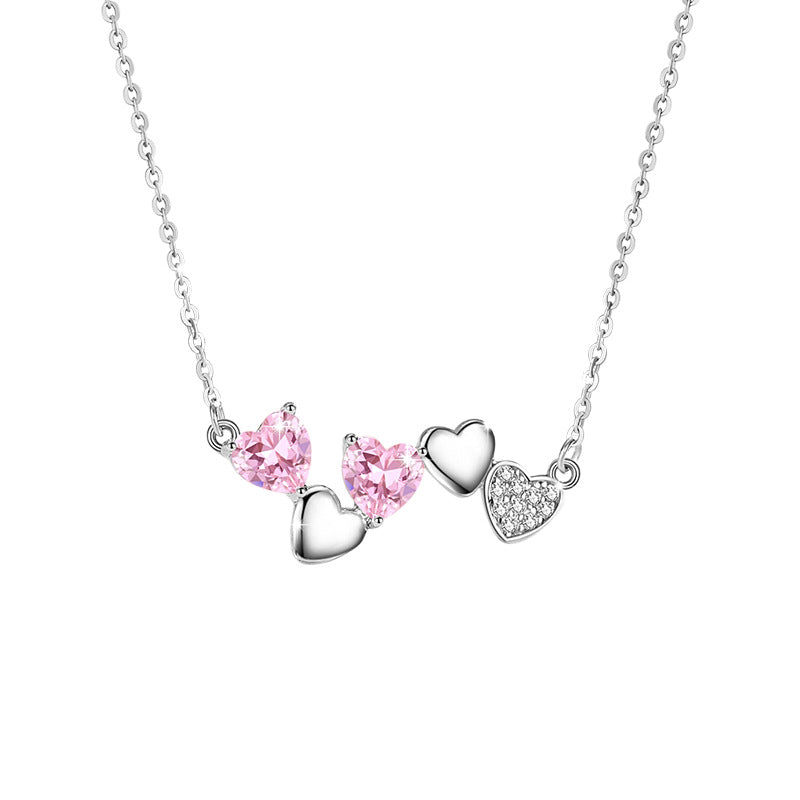Lovely Sterling Silver 925 Necklace Female Niche Design Light Luxury Pink Zircon Clavicle Chain 520 Valentine's Day Pendant