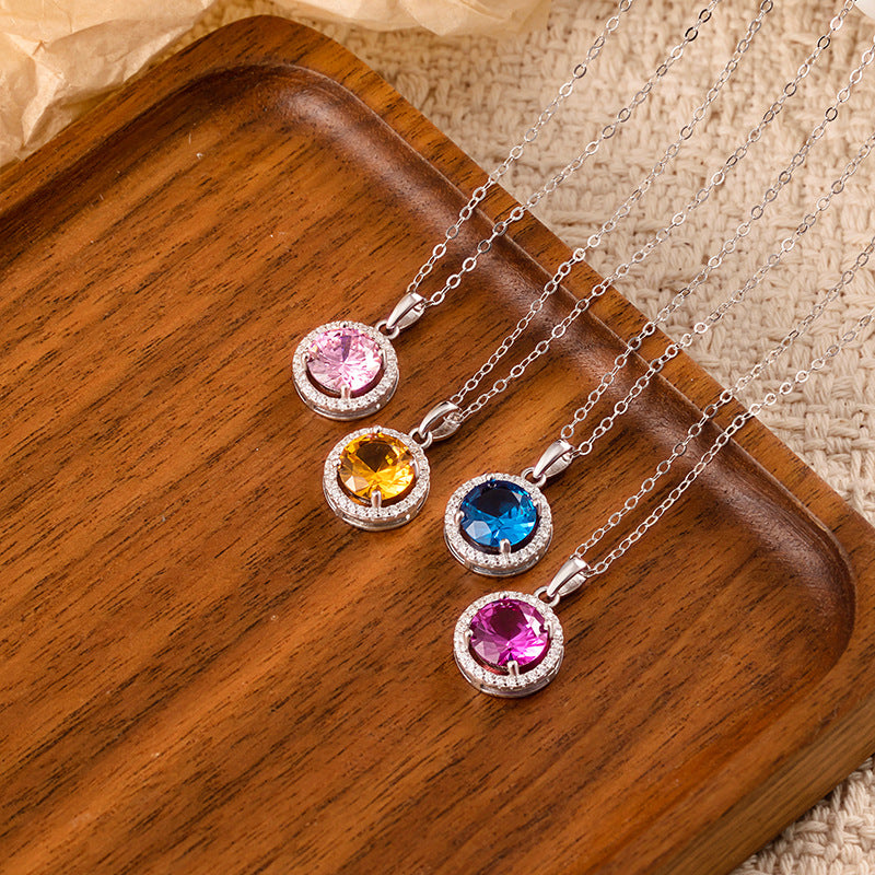 S925 Sterling Silver Twelve Constellation Birthday Stone Necklace Female Light Luxury Niche Birthday Stone Pendant Clavicle Chain Birthday Gift