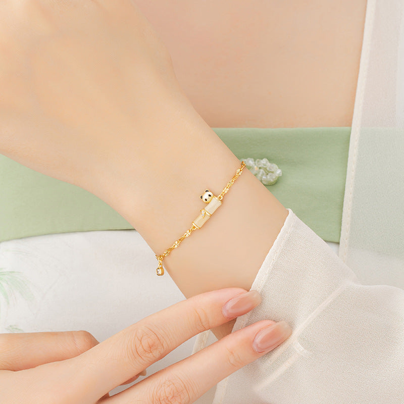 Bracciale in argento sterling 925 – panda e bambù e giada Hetian