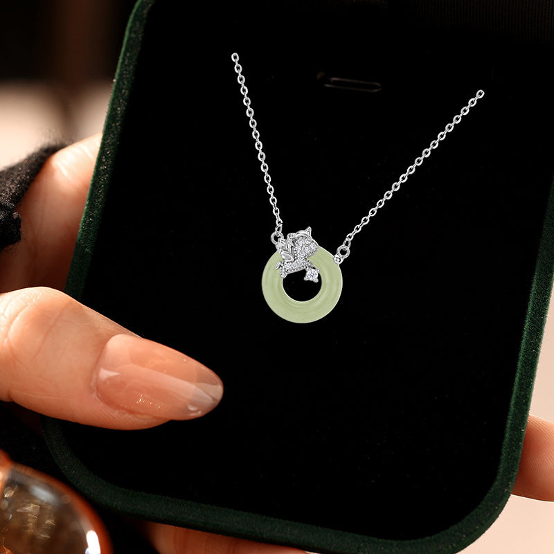 Hetian Jade Unicorn Pendant S925 Sterling Silver Necklace New Chinese Style Safety Buckle Clavicle Chain Niche National Style Silver Jewelry for Women