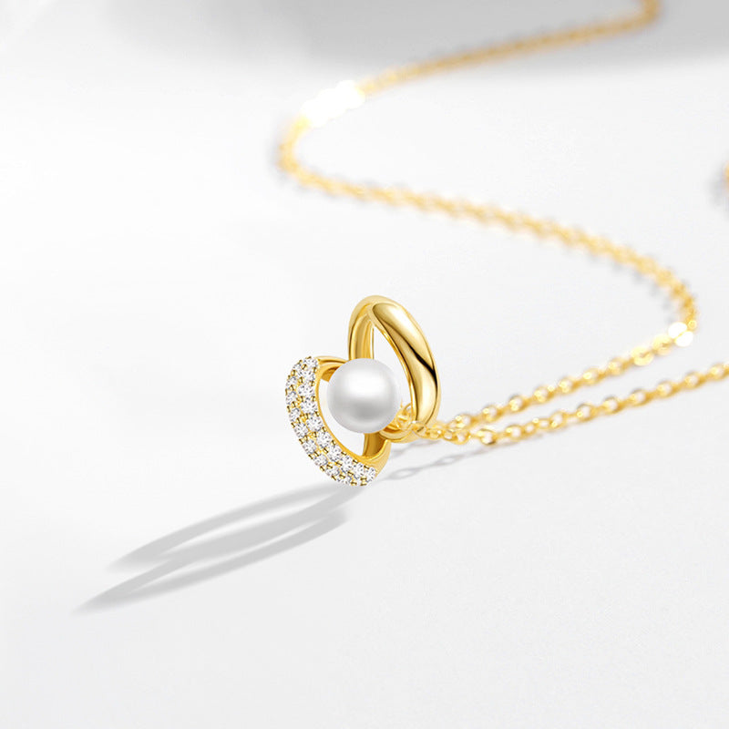 Ring Buckle Sterling Silver 925 Necklace Female Niche Design Light Luxury Pearl Clavicle Chain Ins Surrounding Planet Pendant