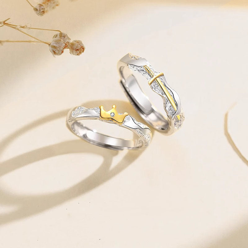 Princess and Knight Sterling Silver 925 Couple Ring Men and Women Fashion Versatile Ring Ins Valentine's Day Crown Ring