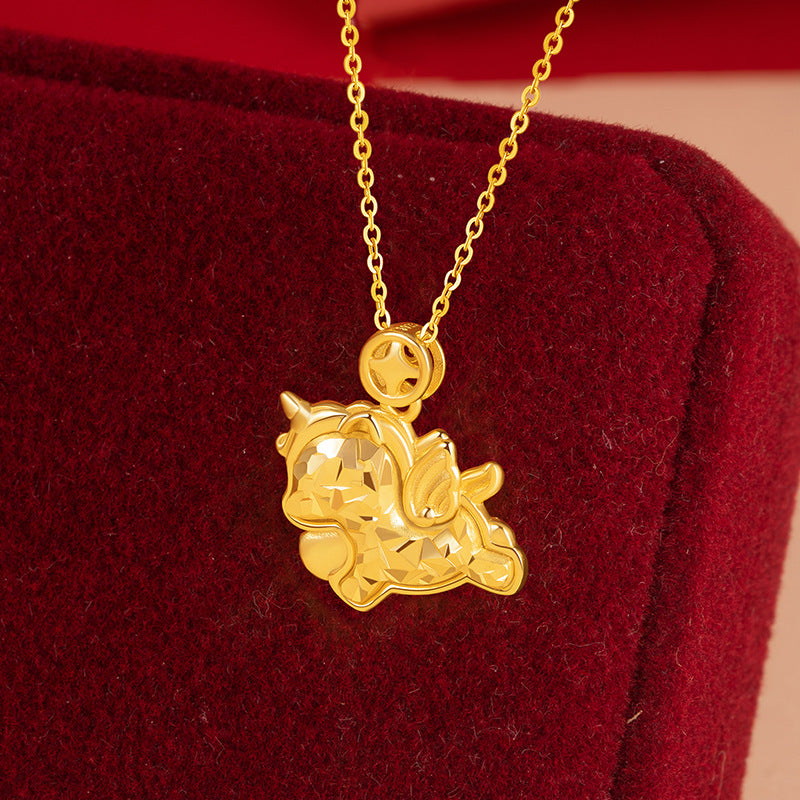 Immediately Rich Sterling Silver 925 Necklace Women's Light Luxury High-Grade Sense Birth Year Copper Coin Clavicle Chain Ins Zodiac Horse Pendant