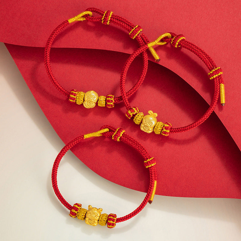 Twelve Zodiac Pure Silver 999 Woven Red Bracelet Light Luxury High-Grade Sense Birth Year Bracelet Ins Style Horse Year Bracelet