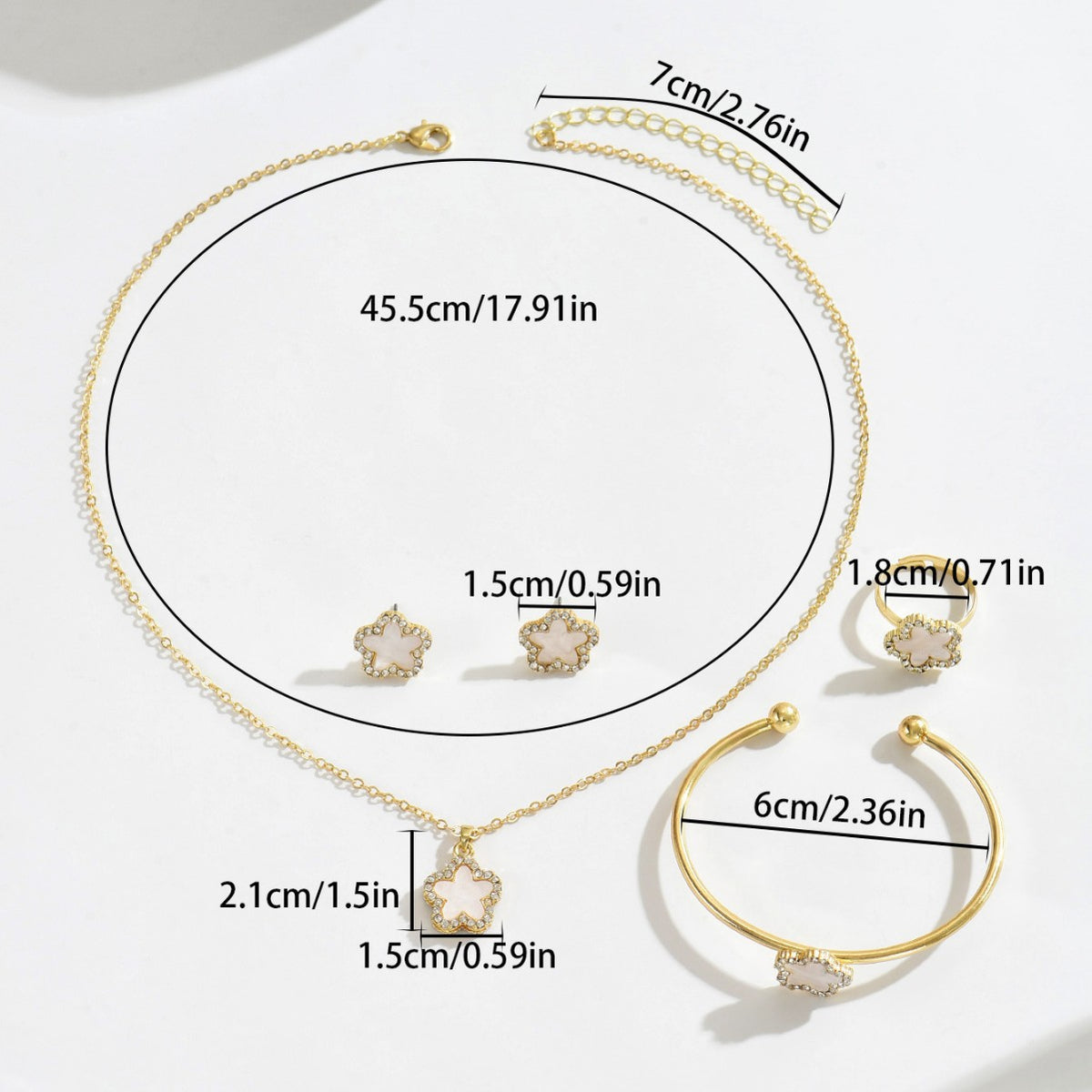 Cross-Border European and American Style Women's Jewelry Set Geometric Flower Design Necklace Versatile High-Grade Earrings Ring for Women