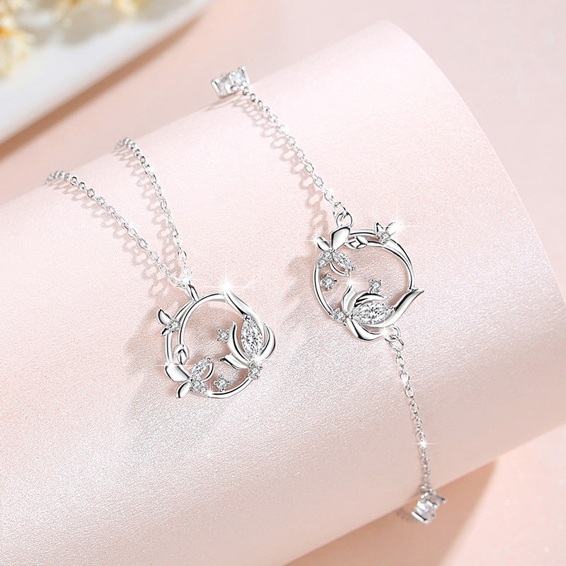 Lucky Garland Sterling Silver 925 Bracelet Female Niche Design Light Luxury Zircon Flower Bracelet Object Butterfly Bracelet