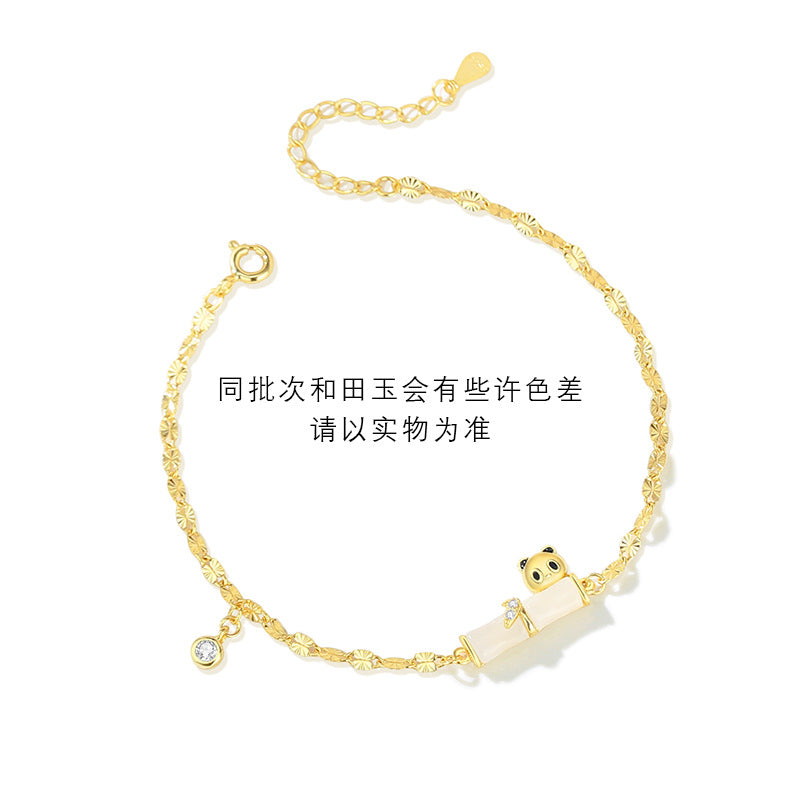 Bracciale in argento sterling 925 – panda e bambù e giada Hetian