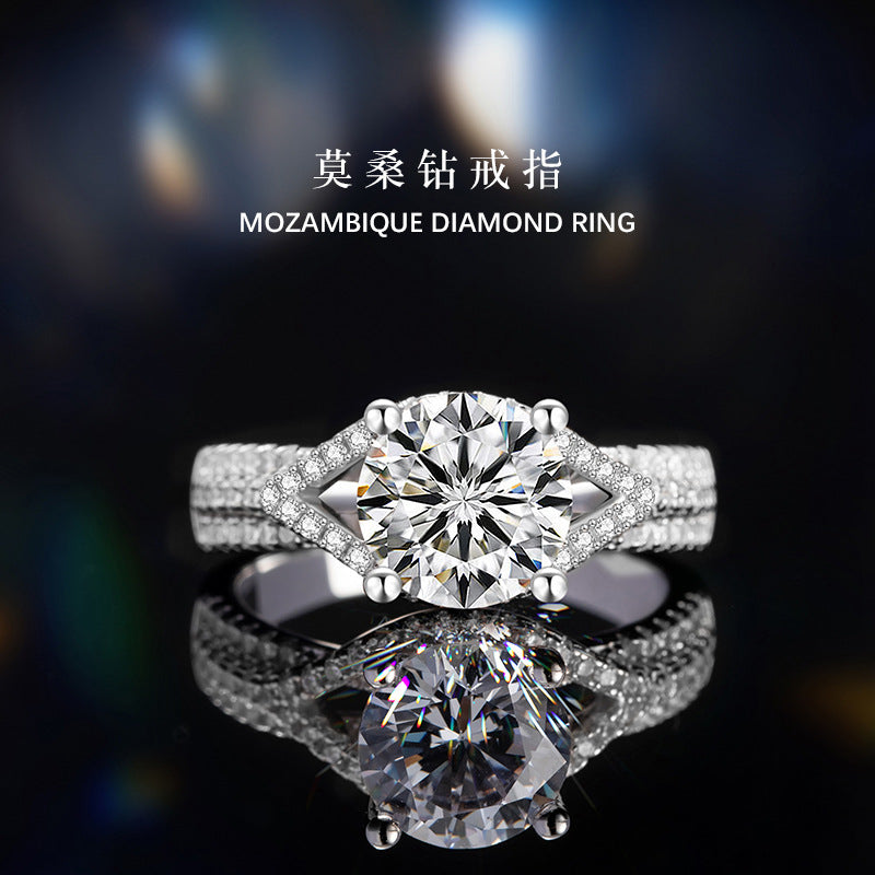 Moissanite Sterling Silver S925 Ring Women's Light Luxury Small Diamond Ring Golden Classic 4-Grab 1 Karat-Inch Diamond Bracelet