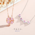 Heart-Shaped Magnetic Sterling Silver 925 Necklace for Women, Two-Strap Zircon Clavicle Chain, INS Lucky Clover Pendant