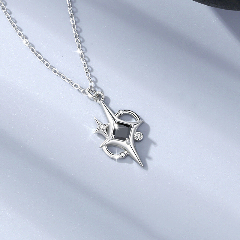 Star Sterling Silver 925 Couple Necklace Female Niche Design Light Luxury Pink Diamond Clavicle Chain Qixi Ins Love Pendant