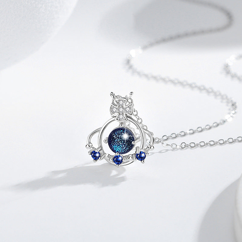 Collana in argento sterling 925 – pianeta e Saturno e dettaglio in vetro