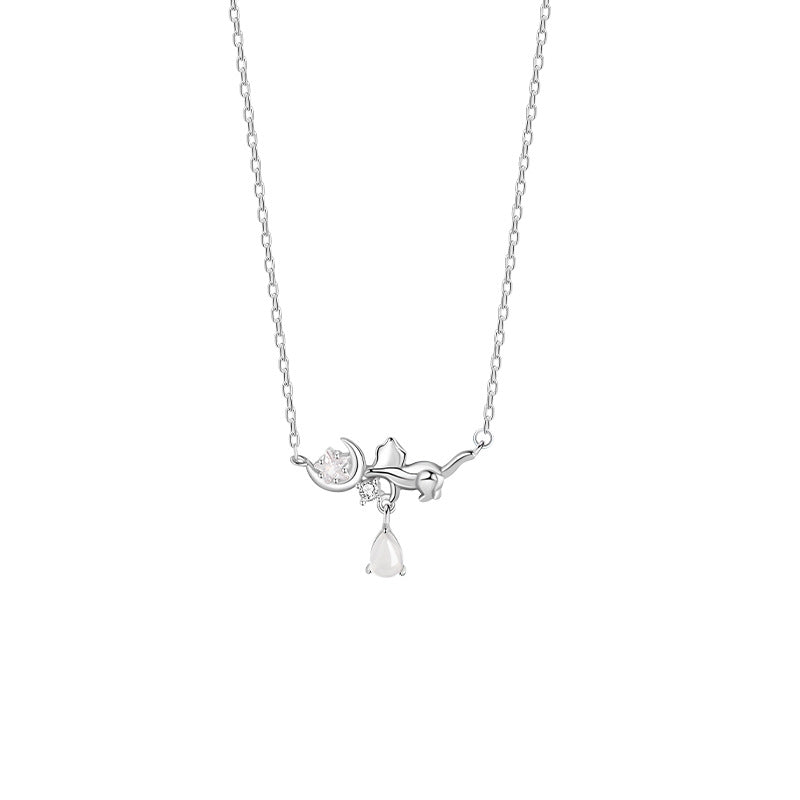 2026 New S925 Sterling Silver Necklace Bracelet Set Cat Moon Niche Light Luxury Clavicle Chain Gift for Girlfriend