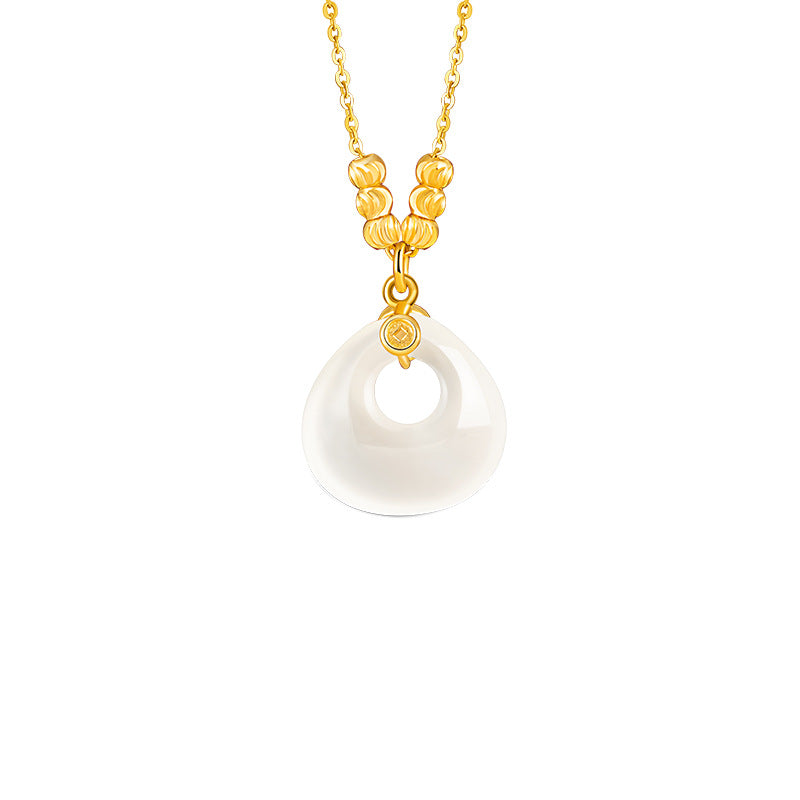 New Chinese Style Chalcedony Safety Buckle Chain S925 Sterling Silver Lucky Beads Necklace Gift for Elders Mother Girlfriend