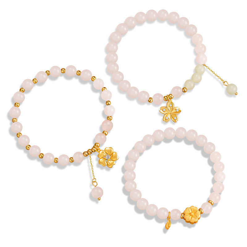 Peach Blossom Sterling Silver 925 Hetian Jade Bracelet Sweet Cute Pink Crystal Cherry Blossom Bracelet Ins Flower Bracelet