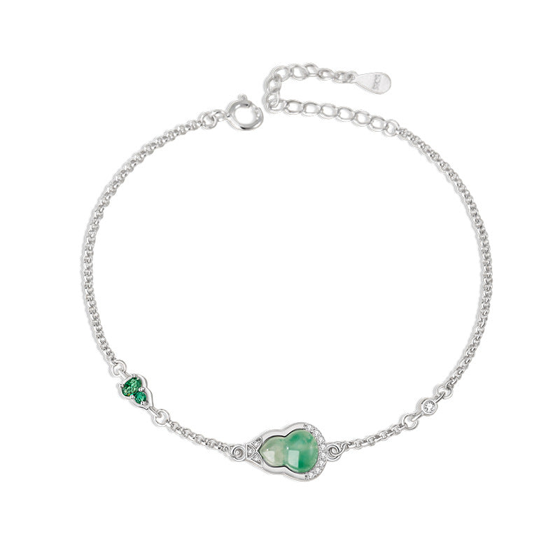 Gourd Sterling Silver 925 Bracelet Women's Light Luxury High-Grade Natural African Emerald Bracelet Ins Style Fu Lu Double Full Bracelet