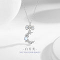 Moon Sterling Silver 925 Necklace Women's Niche Design Light Luxury Bow Clavicle Chain Zircon Moonstone Pendant