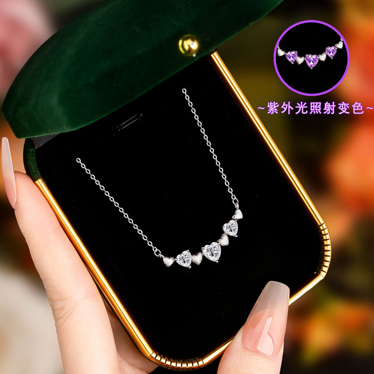 Popular S925 Sterling Silver Necklace for Women Niche Design Lovely Color-Changing Zircon Clavicle Chain Light Luxury Valentine's Day Gift for Women