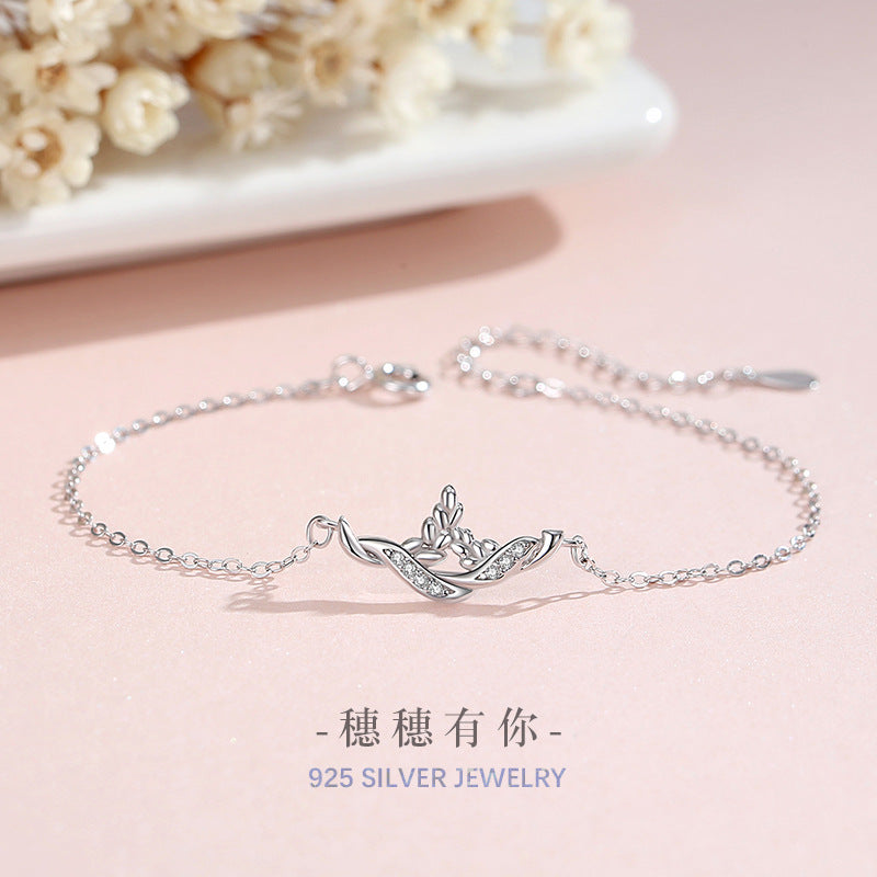 Tassel Safe Sterling Silver 925 Bracelet Female Niche Design Light Luxury Style Laurel Goddess Bracelet Ins Style Wheat Tassel Bracelet
