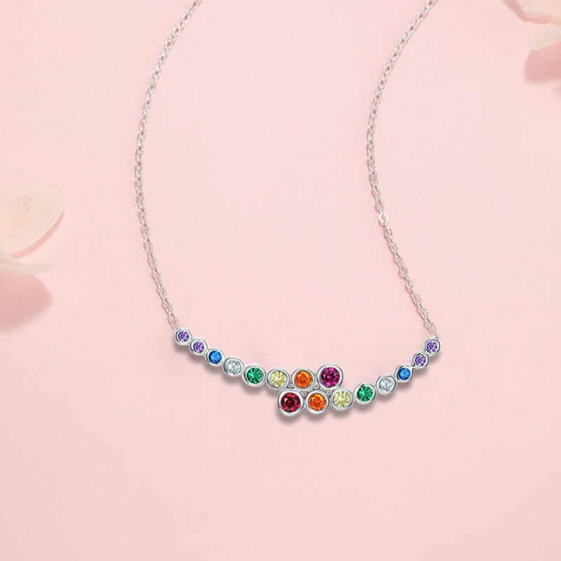 Rainbow Dopamine Sterling Silver 925 Necklace Female Sweet Cute Style Zircon Clavicle Chain Ins Little Red Book Same Pendant