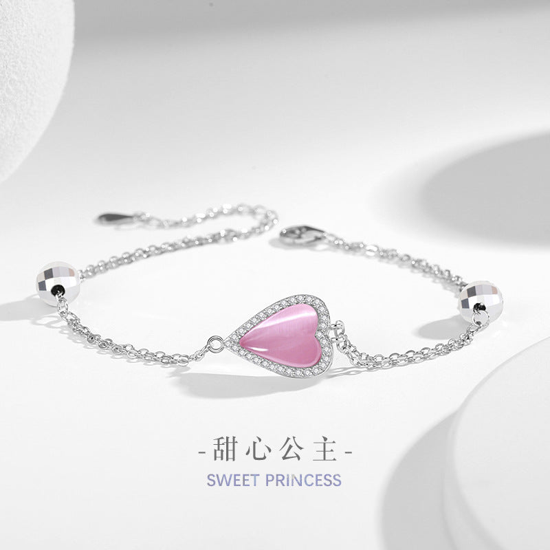 Lovely Sterling Silver 925 Bracelet Female Niche Design Light Luxury Opal Bracelet Ins Style Zircon Bracelet