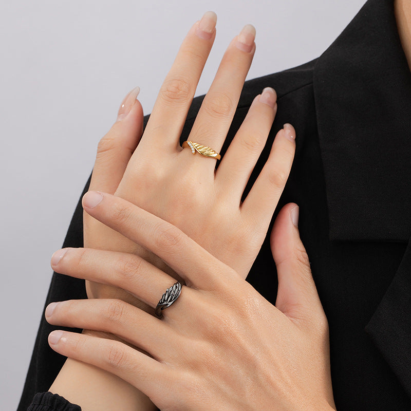Angel Wings Sterling Silver 925 Couple Ring Men and Women Fashion Versatile Zircon Ring Ins Wind Wings Pair Ring