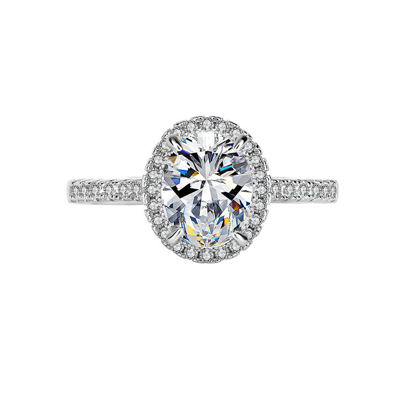 Sterling Silver 925 Moissanite Ring Women's Light Luxury High-Grade Diamond Ring Full Diamond Classic Ins Pigeon Egg Wedding Ring