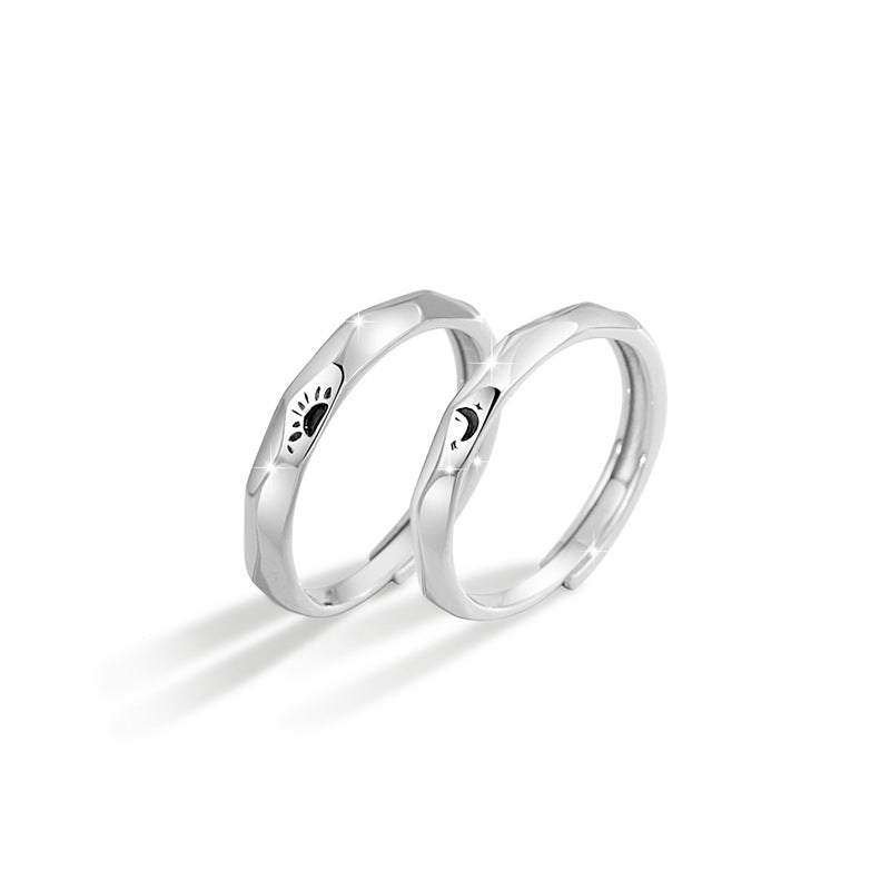 Sun and Moon Pure Silver 999 Couple Ring Men and Women Niche Design Light Luxury Rhombus Ring Qixi Ins Sun Ring