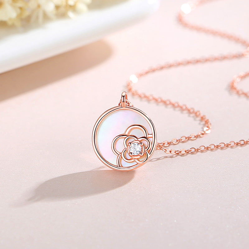 Lucky Clover Sterling Silver 925 Necklace Female Niche Design Light Luxury Clavicle Chain Ins Get White Fritillary Pendant