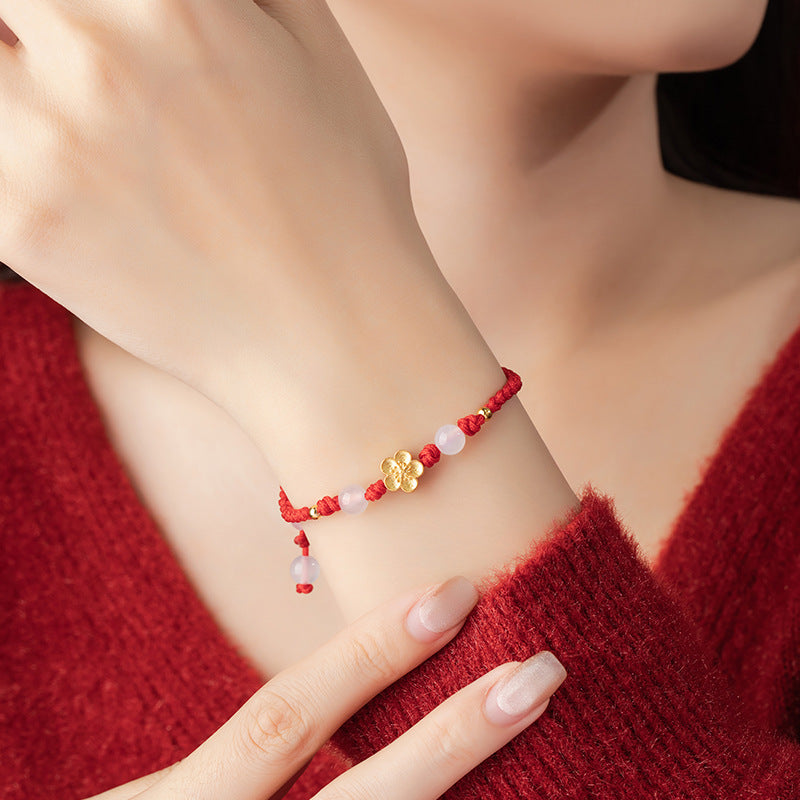 Bracciale in argento sterling 925 – fiore di pesco e fiore di ciliegio e calcedonio