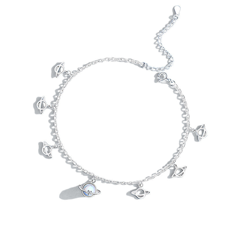 Fantasy Planet Sterling Silver 925 Anklet Female Niche Design Light Luxury Glass Stone Anklet Ins Style Star Anklet