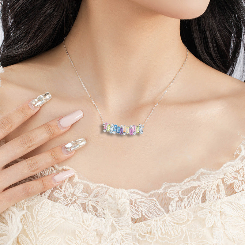 Smile Rainbow Sterling Silver 925 Necklace Female Sweet Cute Style Zircon Clavicle Chain Ins Little Red Book Dopamine Pendant