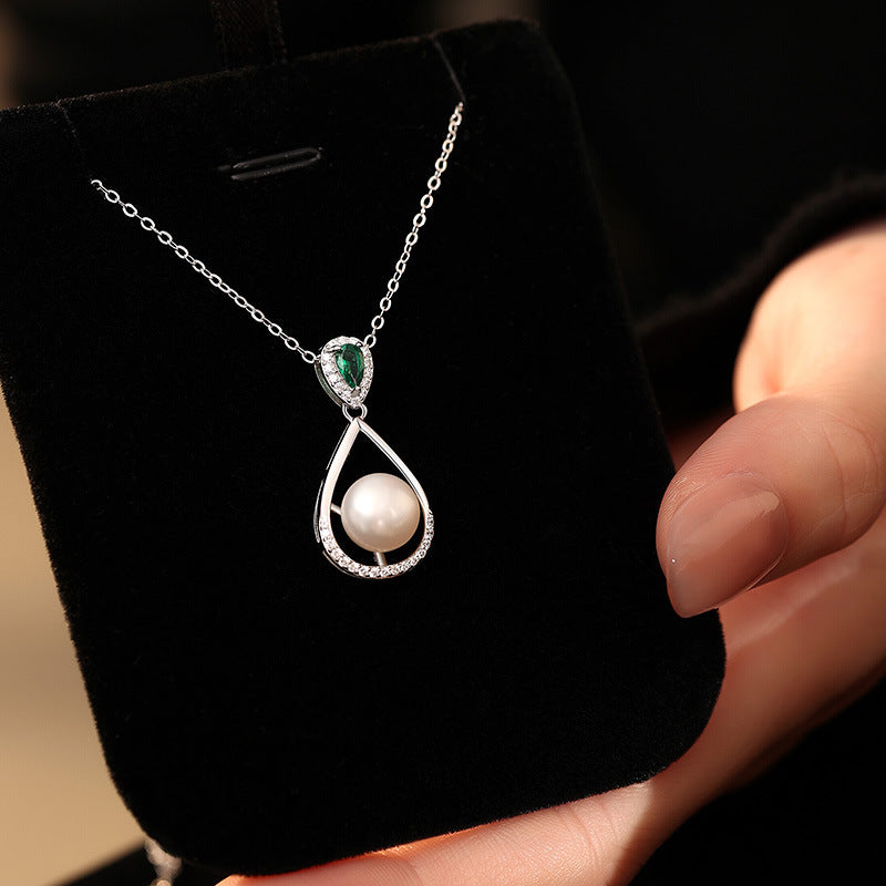 S925 Sterling Silver Freshwater Pearl Necklace Women's Water Drop Bread Bead Pendant Light Luxury Clavicle Chain Gift Silver Jewelry Wholesale