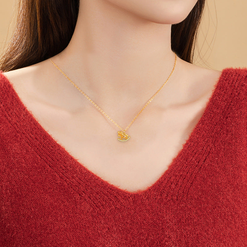Immediately Rich Flower Sterling Silver 925 Necklace Women's Light Luxury High-Grade Gold Coin Birth Year Clavicle Chain Ins Zodiac Pendant