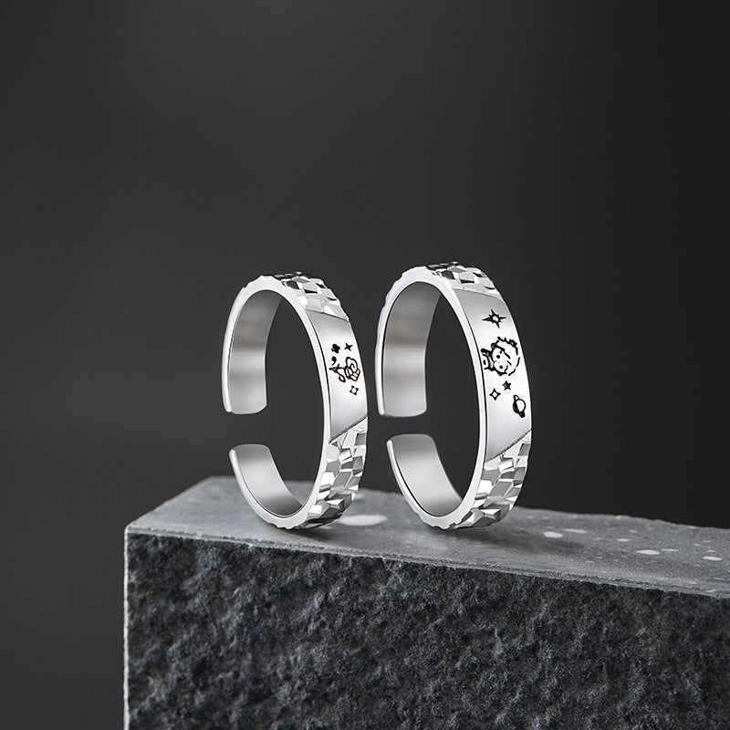 Little Prince and Rose Sterling Silver 925 Couple Ring Light Luxury High-Grade Star Ring Ins Broken Ice Ring