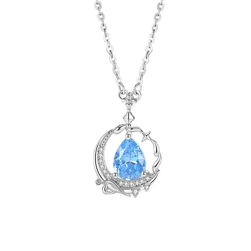 Star Sterling Silver 925 Necklace Female Niche Design Light Luxury Zircon Love Clavicle Chain Ins Style Moon Pendant